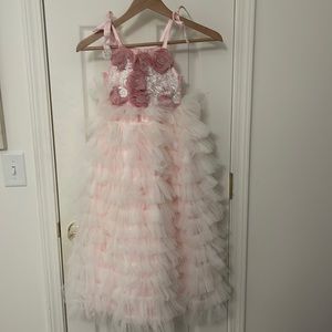 Dollcake long pink ruffle and rosette dress NWT